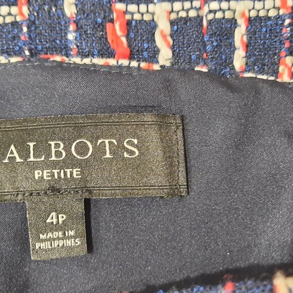 Talbots 4P - Red White Blue Tweed Skirt, Fringe Trim, Silver Buttons - Picture 4 of 5